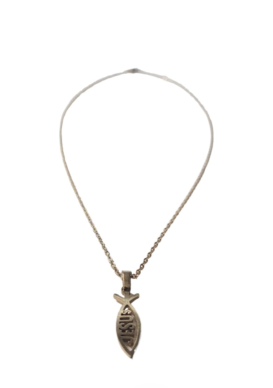 CADENA CON COLGANTE PEZ "JESÚS"ACERO DORADO