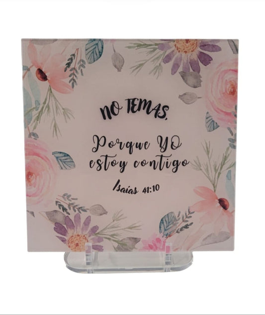 PLACA METACRILATO CUADRADA FLORAL ISAIAS 41:10